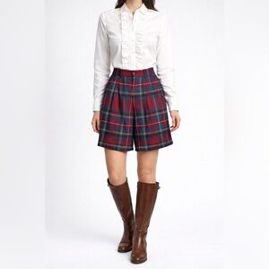 Vintage Wool Tartan High Waist Shorts Lined Preppy Academia Equestrian Small